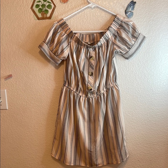 Striped Off-Shoulder Dress with Button Detail - Picture 7 of 7